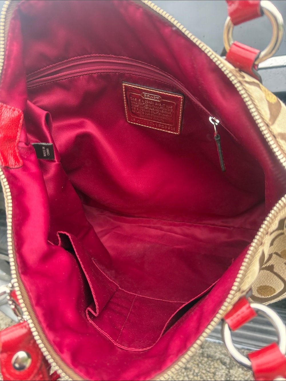 🌺❤️Coach Poppy Glam Tote 16289 Hearts Gold Dot Signature Canvas Red Leather Y2K🤎 - Picture 10 of 15